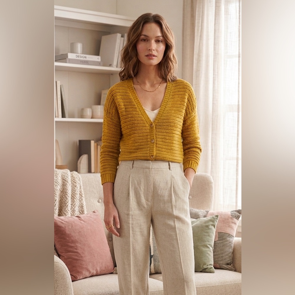 RW&CO. Mustard Yellow V-Neck Knot Cardigan